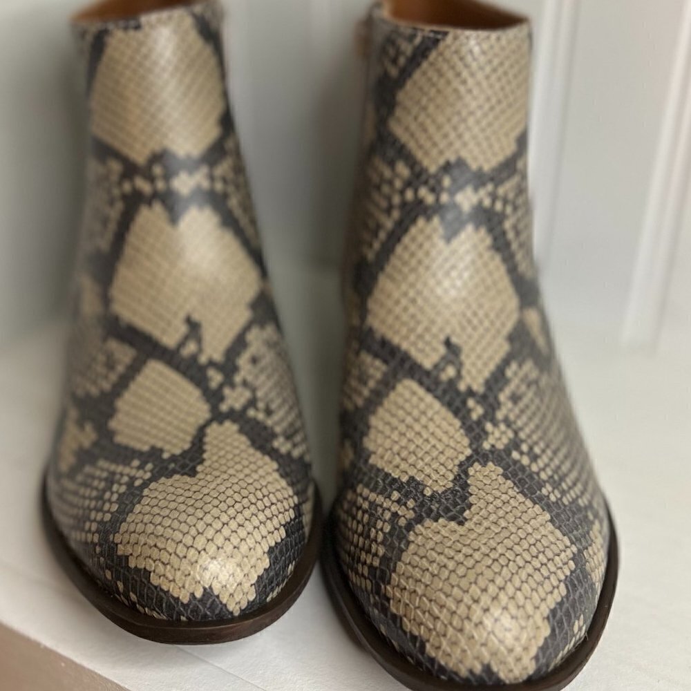 Lucky Brand | Beige Snake-Embossed Bhadie Leather Bootie - Women Size 7.5